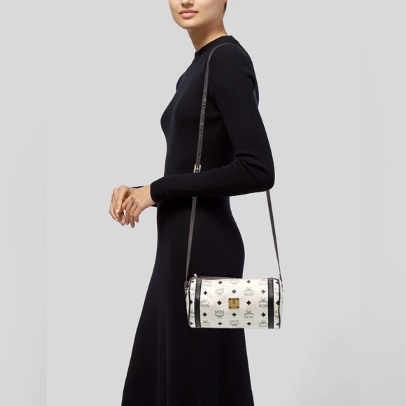 MCM Visetos Papillon white & black adjustable strap crossbody bag Germany  EUC - Picture 2 of 15